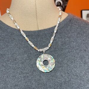 Elegant Silver and Abalone Pendant Necklace